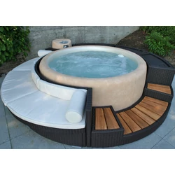 Softub kiegészítő - Chill Lounge kör alakú polyrattan lépcső - Gold Cane/White