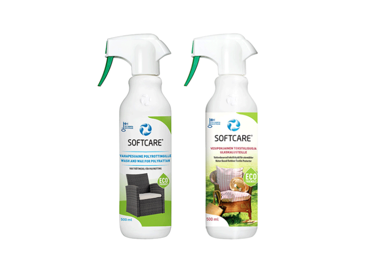 Softcare Outdoor Selection - Műrattan tisztító viasszal 500 ml + Vízalapú kültéri bútorszövet protektor 500 ml