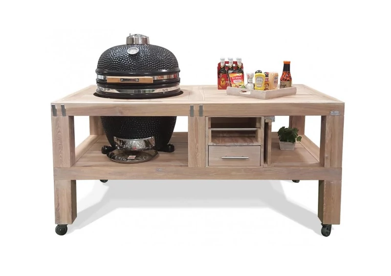 Kamado Chef grill asztal 19"-os kamado grillhez - tölgy vintage white (Grill nélkül)
